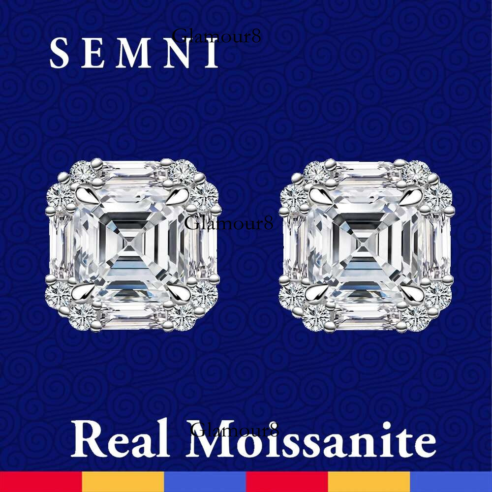 SEMNI Asscher Cut 2.0ct 4.0ct Moissanite Dia Stud Earrings for Women Sterg Sier Fine Jewelry Lover's Gift GRA