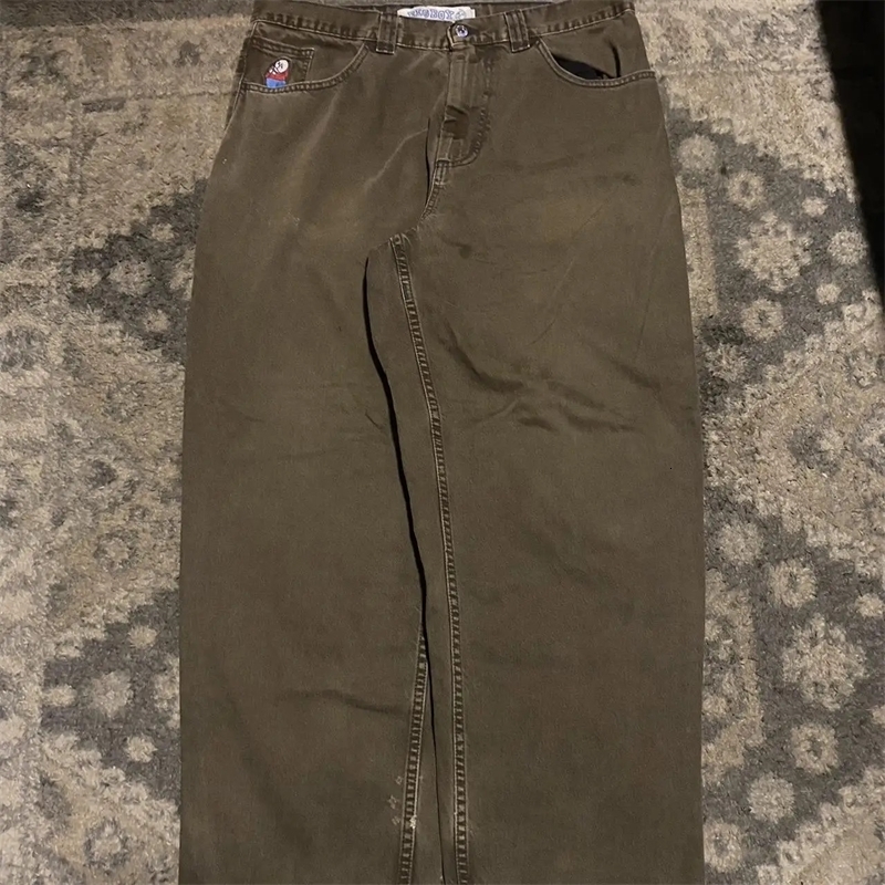 Harajuku Polar Big Boy Baggy Jeans Y2K Pants Gothic Graphic Brown Embroidery High Waist Jeans Wide Trousers Men Clothing 250228