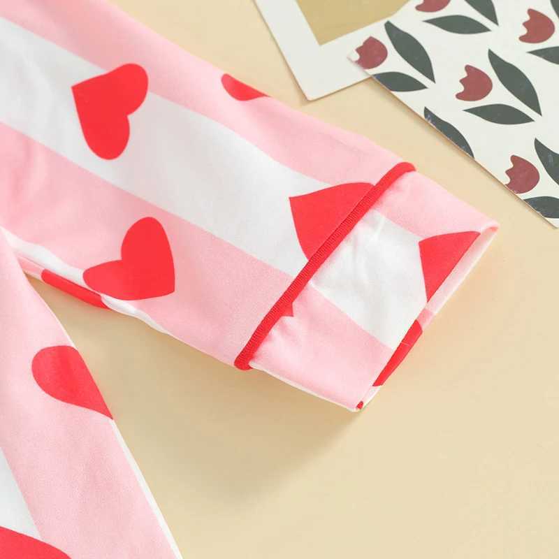 Kids Girls Valentine Pajamas Sets Striped Heart Print Button Long Sleeves Shirt and Elastic Pants Loungewear SleepwearT250303
