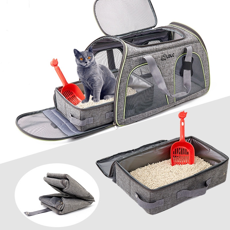 Foldable travel litter box Oxford Cloth Go out portable Pet bag Inside Mobile cat toilet