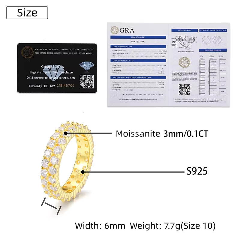 urious 2-Row Tested with Sier Shining Fashion Jewelry Ring, Silica Ring for Men
