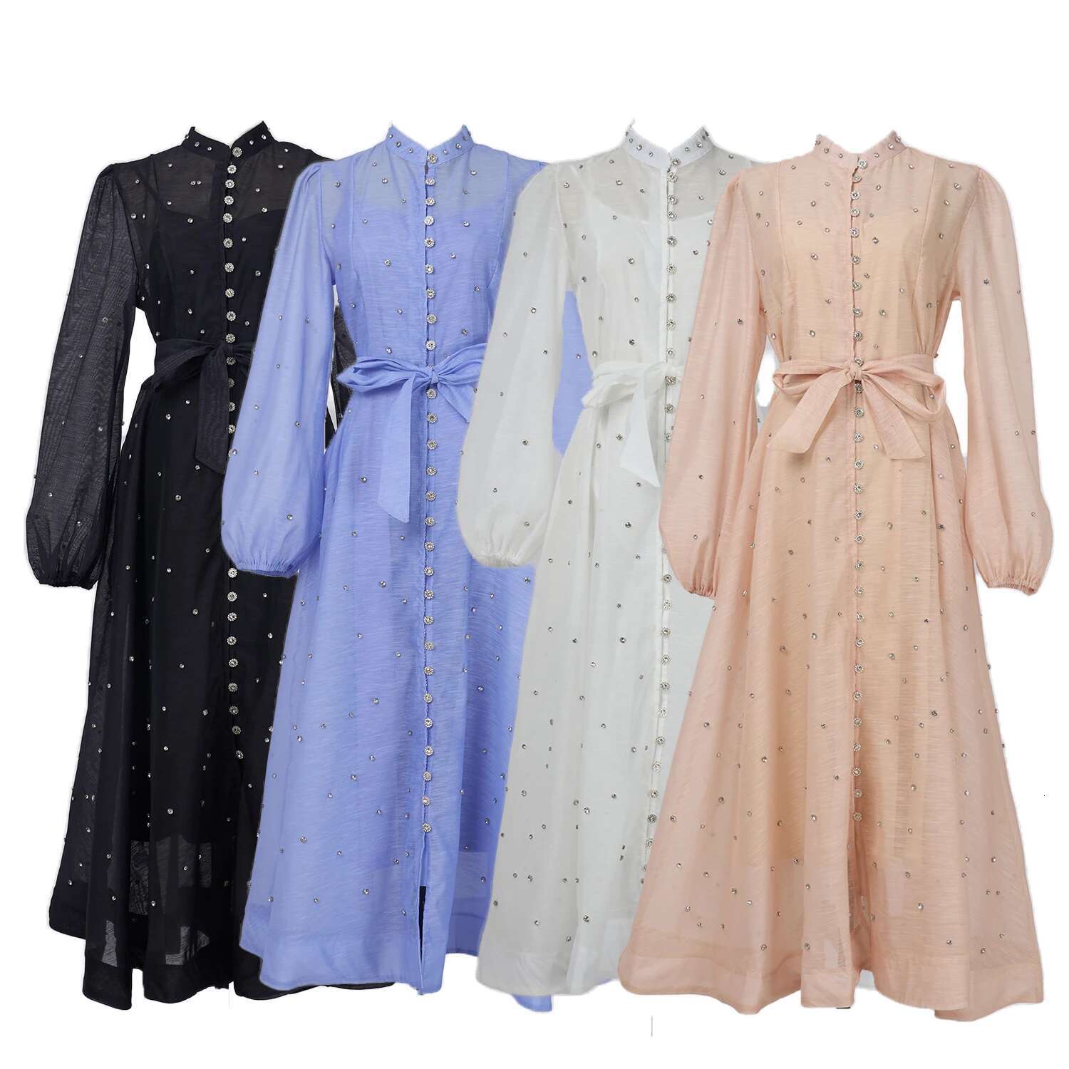 Crystal Long Dress Women Summer 2025 Spring See Through Cotton En Dresses Full Sleeve Evening Vestidos Party Robe