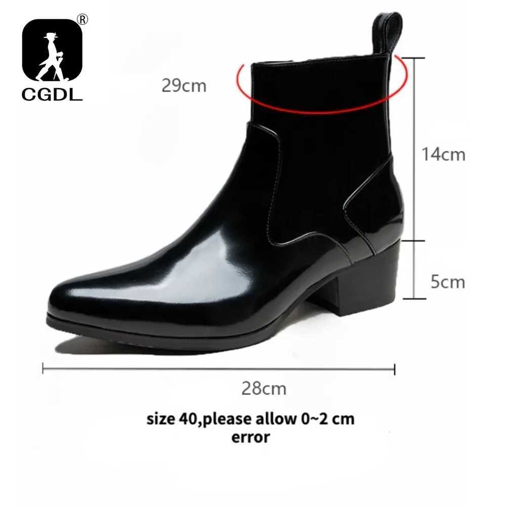 Patent Leather Mens Platform Boots with Heels Luxury Real Cow Leather Winter Warm Shoes Increase Height 5 Cm Side Zip No Laces Z250303