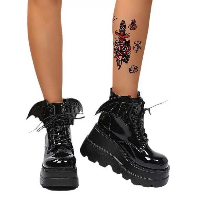 Dark Gothic Womens Boots Punk Wedge Booties Womens Comfort Plus Size 35-43 Platform Boots Cosplayer Platform Shoes Lolita Shoes Z250303