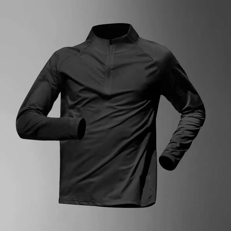 Running student's new training stand up collar T-shirt, quick drying sportswear, men's half zipper loose long sleeved fitness suit top