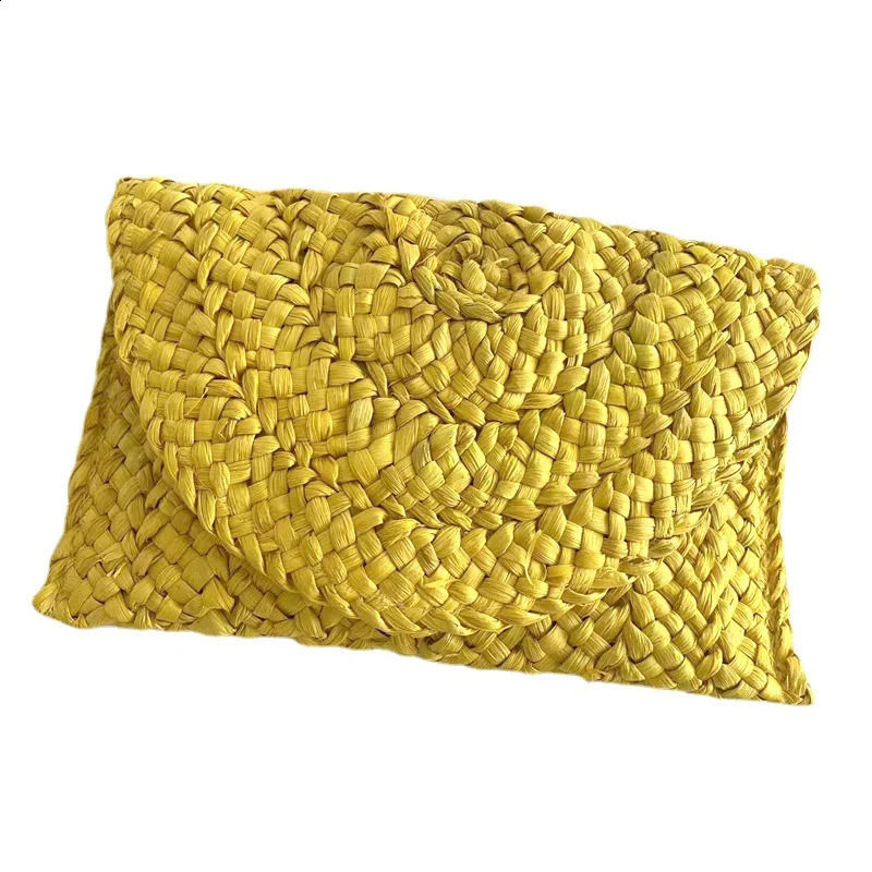 Fashion Beach Purse Women Summer Bag Envelope Woven Clutch Solid Color Large Capacity Storage Corn Husk Straw Hand 250227