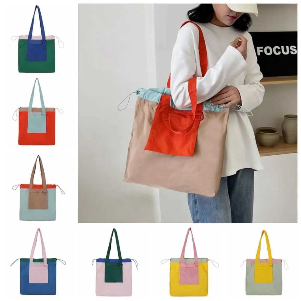 New Arrival Colorful Foldable Shopping Bag Large Capacity Reusable Pocket Handbag Environment-Friendly Waterproof Drawstring Tote Bag T250303