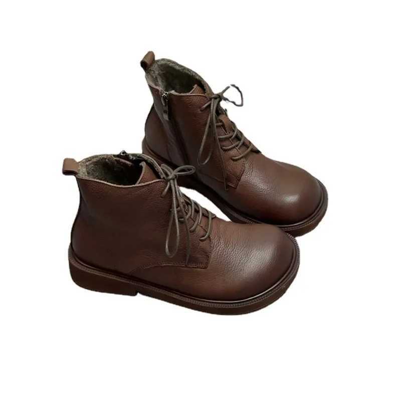 Autumn/winter Boots Big Nose Shoes Wide Toe Handmade Genuine Leather Soft Bottom Short Womens Boots Wide Nose Shoes Z250303