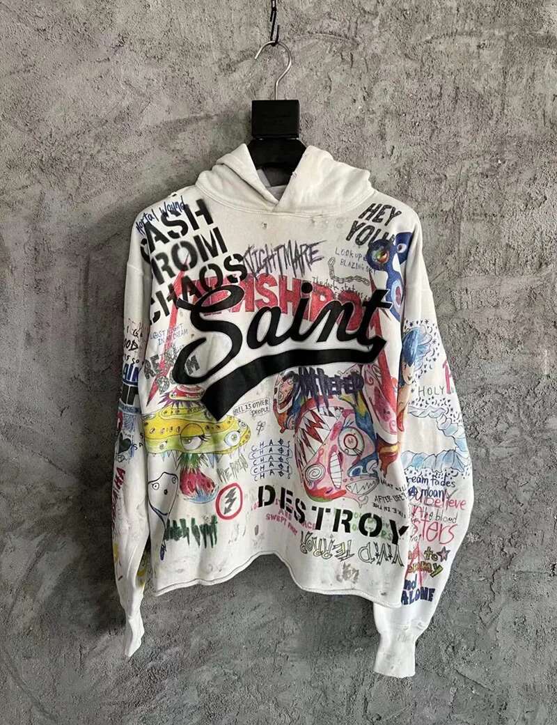 Newest Saint Hoodies Graffiti Autumn Men Woman Best Quality Casual Outdoor All-Match American Style Pullover Sweatshirts