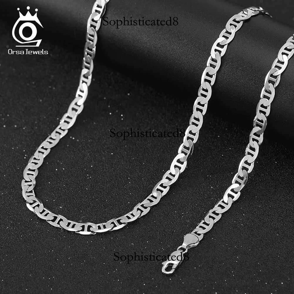 ORSA JEWELS Italian Sterg 2.6mm 3.7mm 5.0mm Flat Mariner Chain Necklace for Women Men Fashion Sier Jewelry SC78