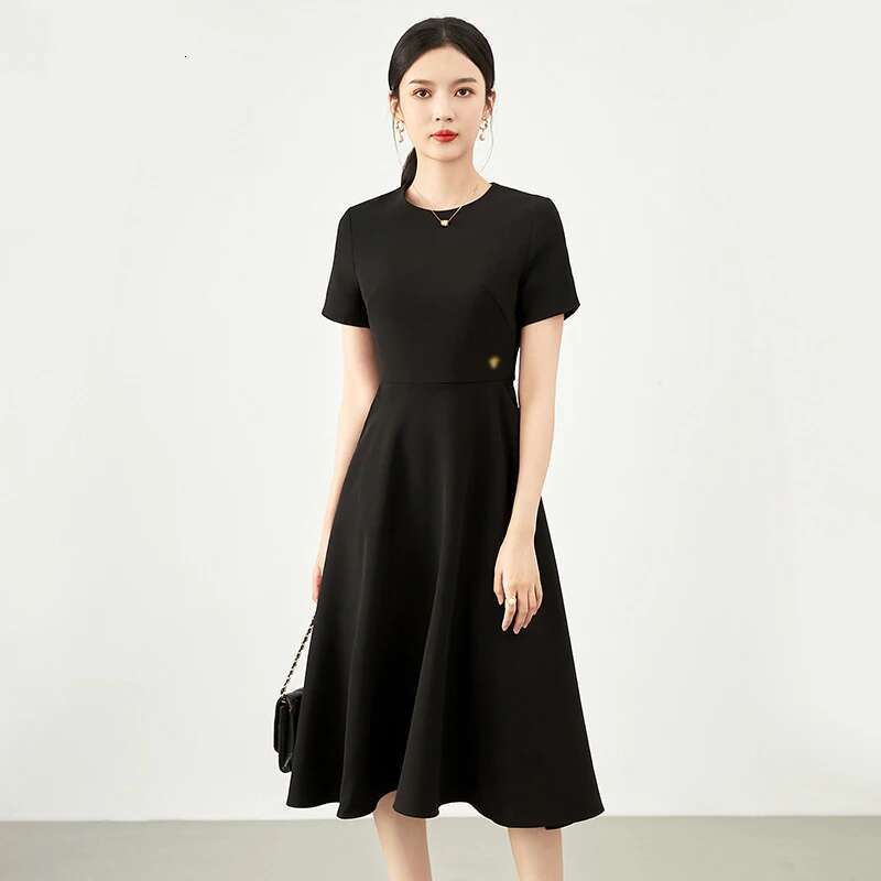 ZJYT Elegant Summer Simple Brief Dresses Women Designer Short Sleeve O Neck Casual Daily Party Dress Midi Ae Vestidos Black