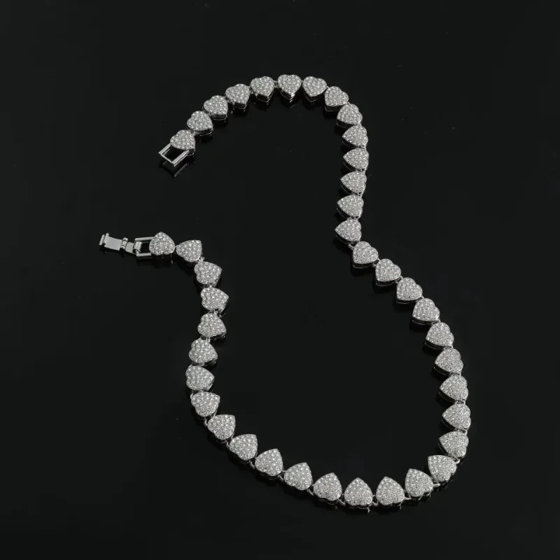 Hip Hop Heart Shape Cubin Chain Gold Plated Necklace For Full Crystal Stone Iced Out Men Jewelry