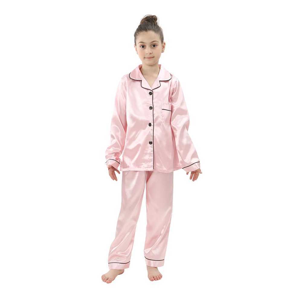Four Season Girls Silk Pajamas Childrens Pyjamas for 2 to 14 Years Baby Button Down Loungerwear Homewear Kids Pyjamas PijamasT250303