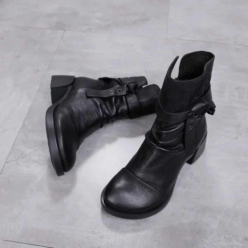 Birkuir Original Thick Heel Boots For Women Mixed Colors Pleated Luxury High Heel Pumps Shoes Genuine Leather Zip Ankle Boots Z250303