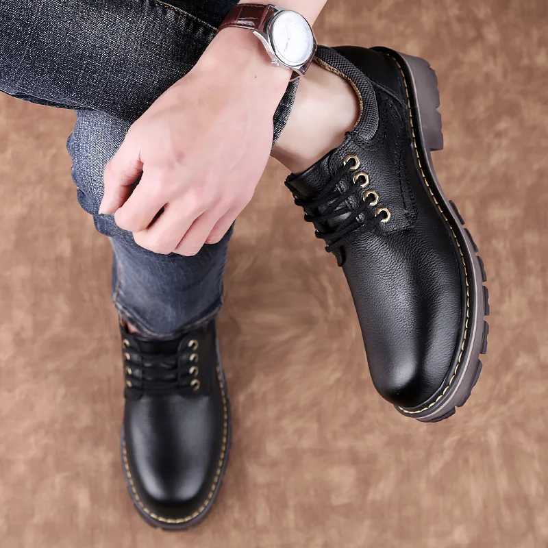 Men Genuine Leather Shoes Spring autumn British Thick Sold Casual Shoes Men Formal Wear Wedding Workwear Boots men Z250303