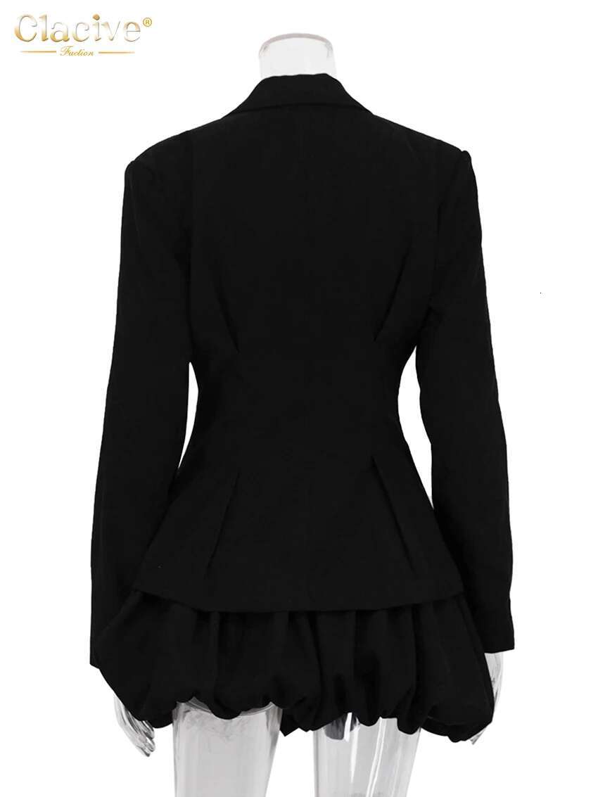 Clacive Fashion Loose Black Skirts Sets For Women 2 Pieces Elegant Long Sleeve Shirt With High Waist Pleated Mini Skirt Set