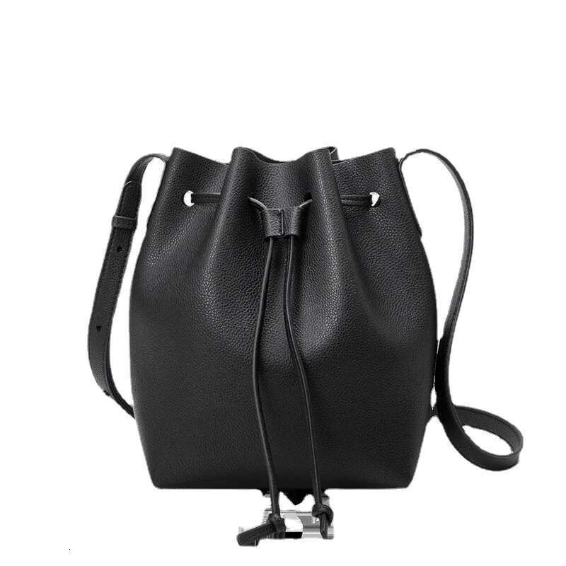Women Classic Bucket Genuine Leather Shoulder Messenger Crossbody Bag Ladies String Handbag