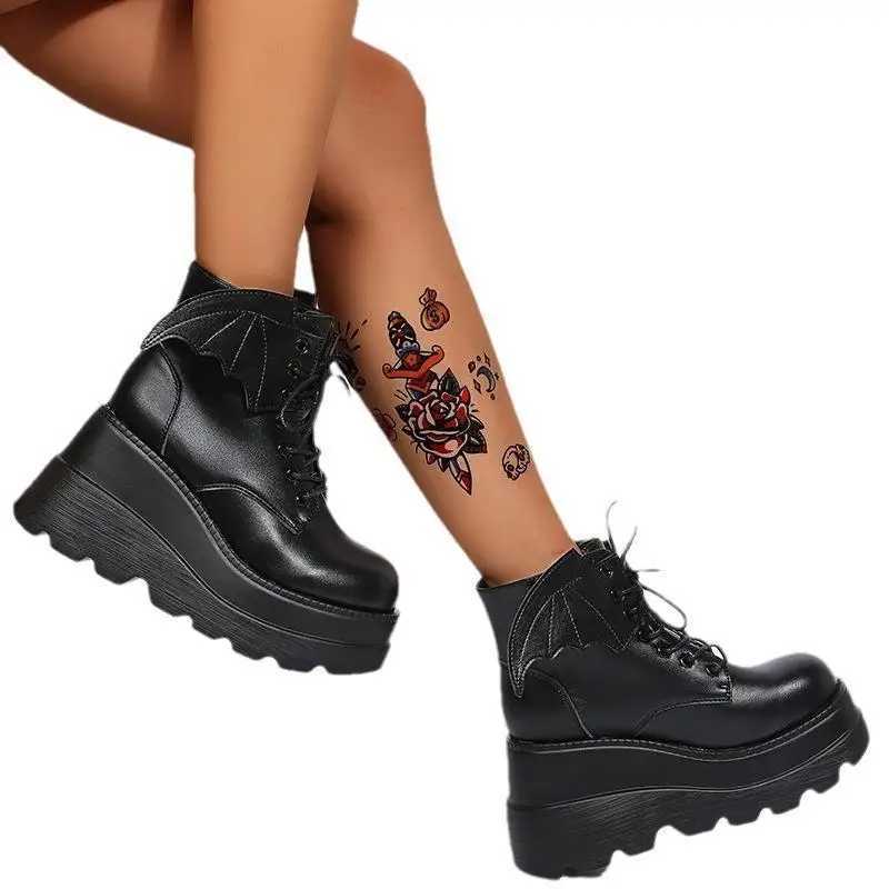 Dark Gothic Womens Boots Punk Wedge Booties Womens Comfort Plus Size 35-43 Platform Boots Cosplayer Platform Shoes Lolita Shoes Z250303