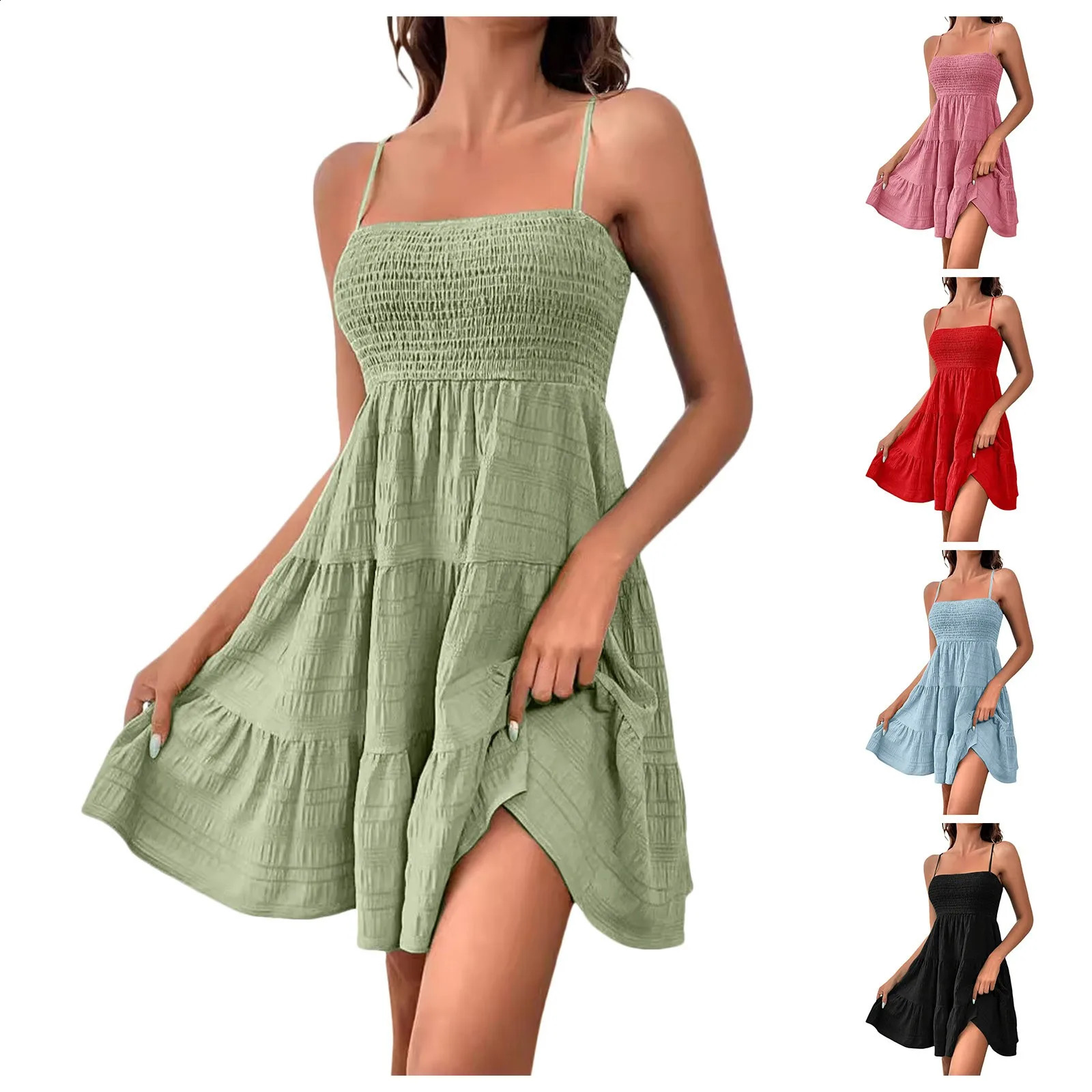 Party Dresses Short Dress Solid Ruffle Hem Sleeveless Summer Mini Sexy For Women Plus Size 250228