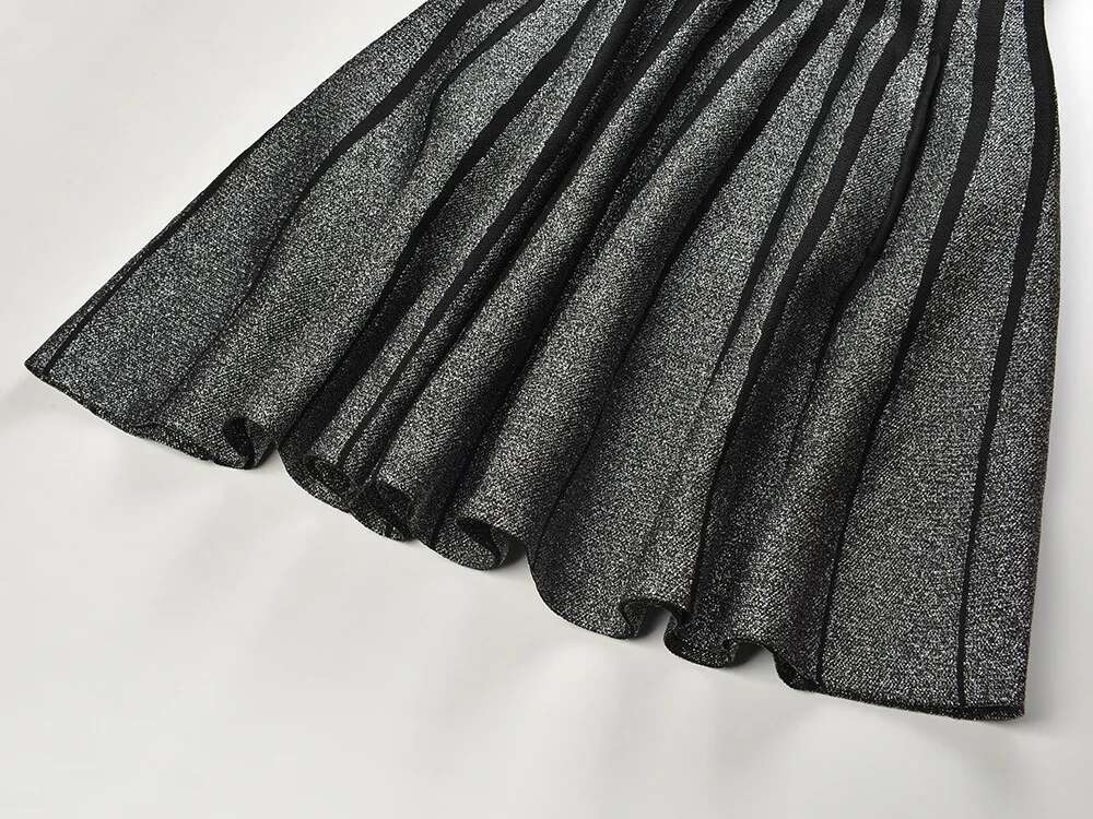 2024 Autumn Vintage Style High Quality Lady Sleeveless O-Necke Women Mini Short Knitted A-E Striped Dress