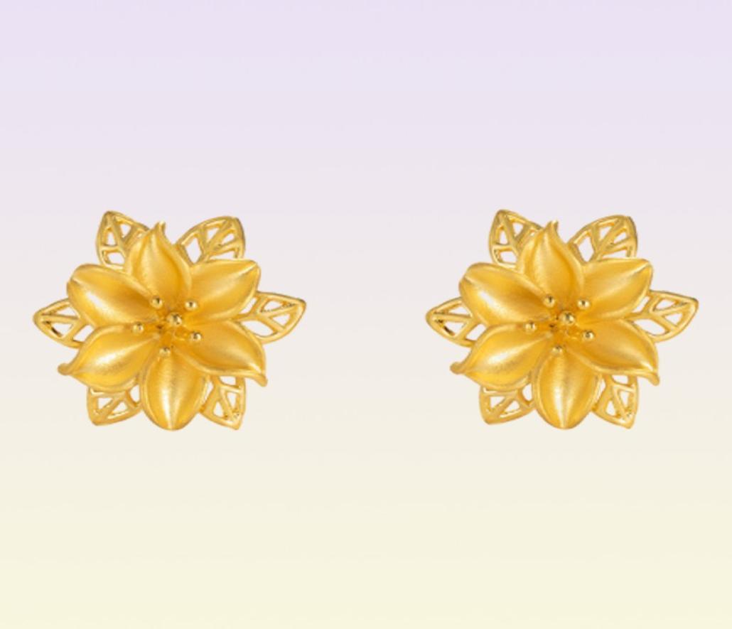 Stud 24K Gold Color Stud Earrings for Women Fine Jewelry Vintage Hollow Flower Earring for Wedding Gift Gold Color Jewelry sh9467751