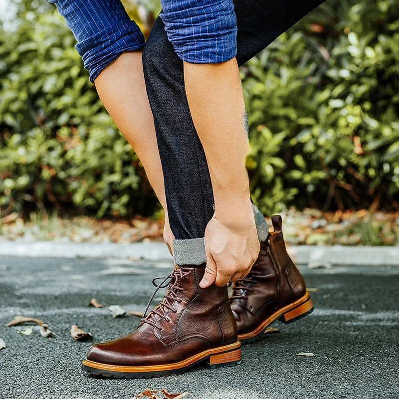 Mens Genuine Leather Boots Luxury Handmade Quality 2025 Winter British Style Warm Ankle Black Wedding Social Shoes Man Z250303
