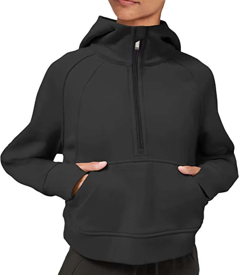 Women's Casual Autumn Winter Long Sleeve Sweatshirt Custom ODM Pullover Crewneck Half Zip Hoodie Emed Printed Fiess