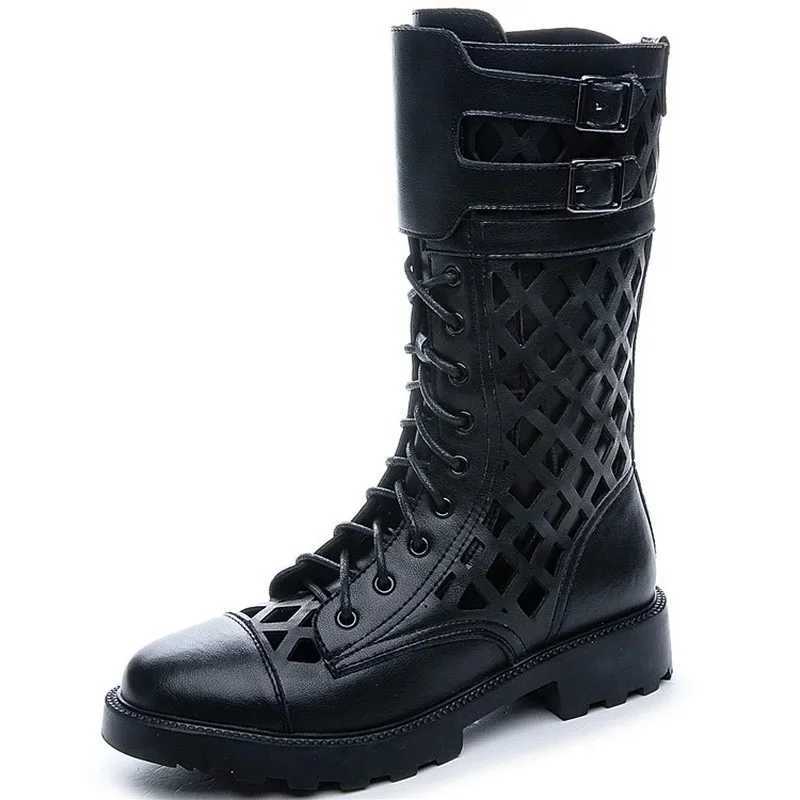 Comemore 2024 Spring Summer New Mid-heel Sandals Women Zip Up Large Size 42 Womens Shoes Hollow Luxury Black White Mesh Boots Z250303