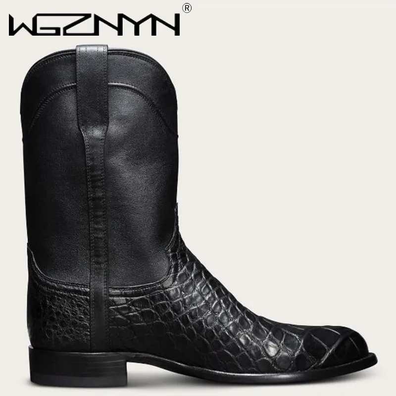Luxury Mens Classic Punk Goth Pattern Ankle Boot Designed Men Shoes Wide Toe Western Cowboy Pointed Working Boots for Men Z250303
