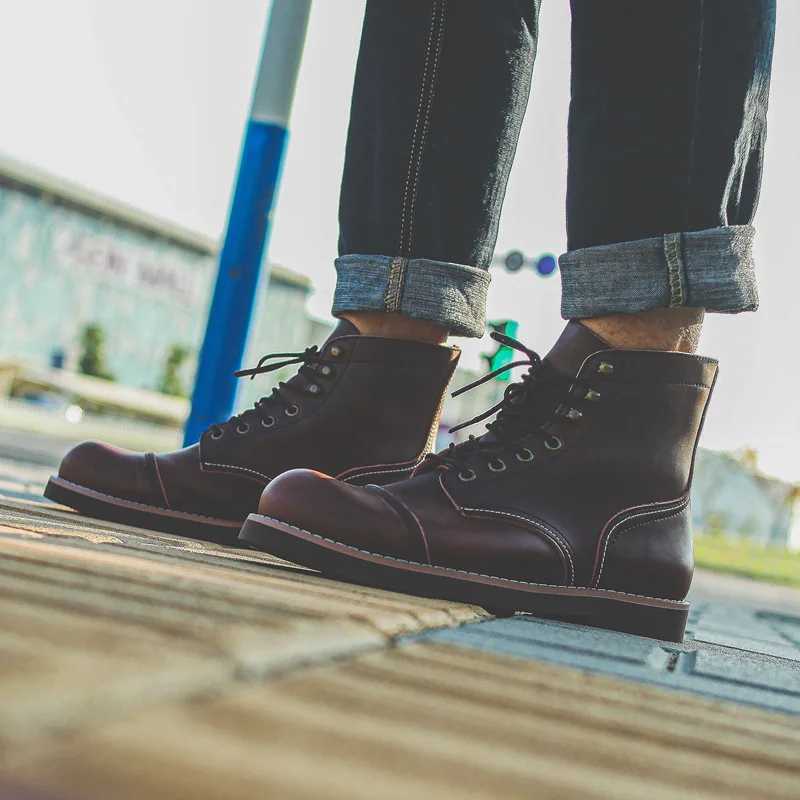 New Large Size Male Shoes Spring Round Toe Men Boots Casual Design Boots Vintage Fashion Motorcycle Boots Outdoor Boots a056 Z250303