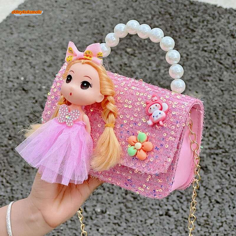 Sweet Princess Small Shoulder Bags Pearl Handle Children's Chain Crossbody Bag Lovely Doll Baby Girls Handbags Accessories Purse #ddmykukumalu