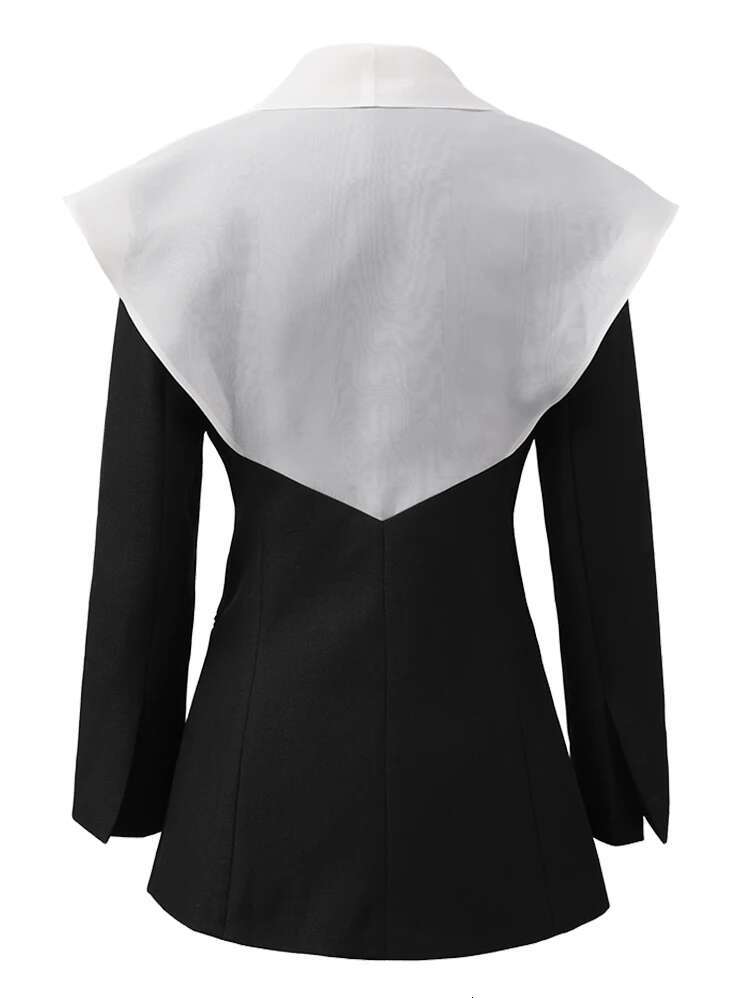 EAM Black Fake Two Pieces Elegant Blazer Women New Lapel Long Sleeve Loose Fit Jacket Fashion Tide Spring Autumn 2025 Cpdb137