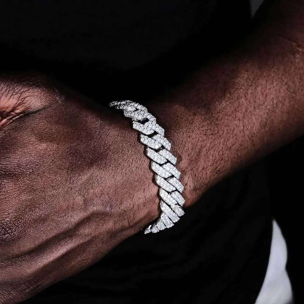 KNOBSPIN D Color Moissanite Bracelet Sterg Sliver Plated with White Gold Dia Cuban k Chain for Women Man