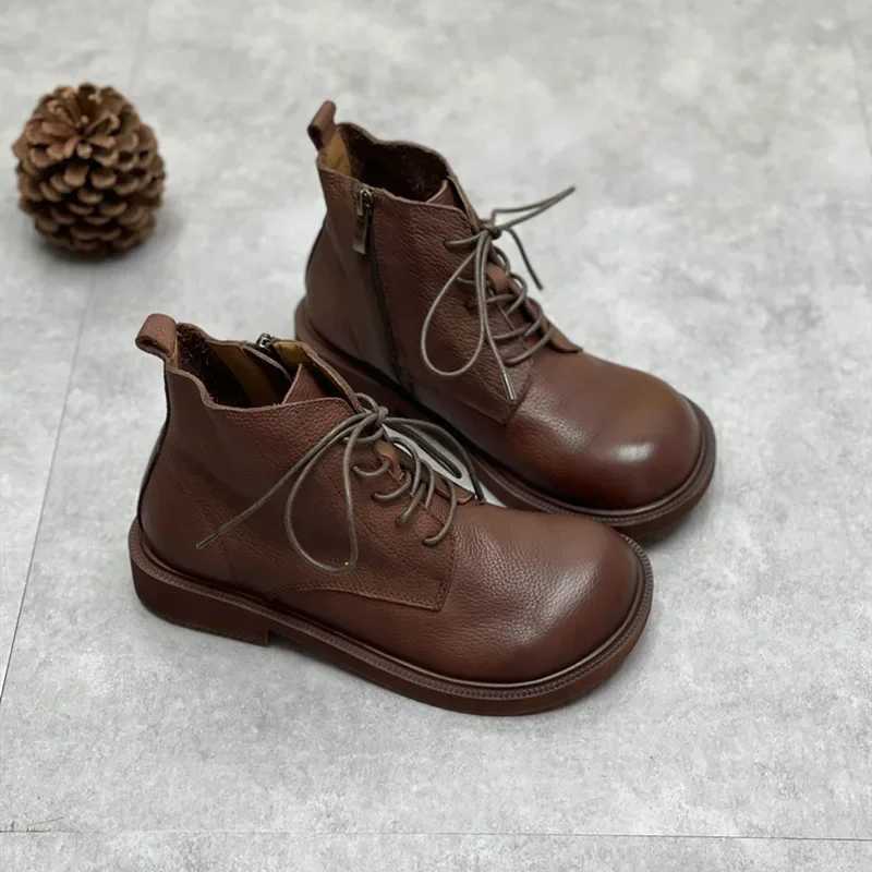 Autumn/winter Boots Big Nose Shoes Wide Toe Handmade Genuine Leather Soft Bottom Short Womens Boots Wide Nose Shoes Z250303