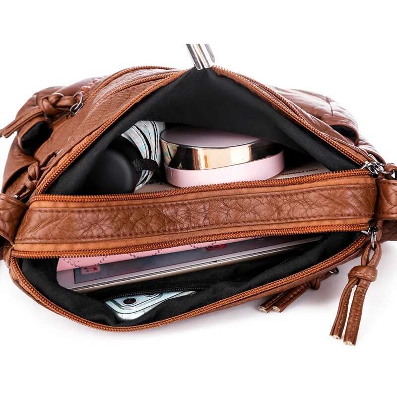 Vintage Solid Color Shoulder Retro Crossbody Women's Handbag Soft Leather Bag