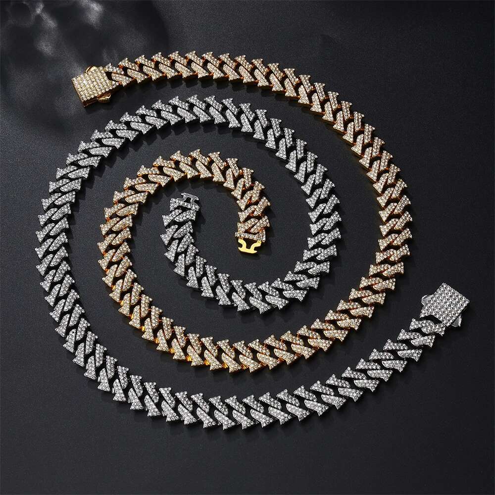 HIP HOP 14MM Cuban k Chain 2Row Iced Out Rapper Heavy Necklaces Bracelet For Men Women Choker Jewelry