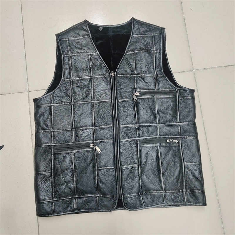 2024 Real Sheepskin Genuine Leather Vest Men Black Waistcoat Male Sleeveless Jacket Thick Motorcycle Multi Pocket Zipper 250114