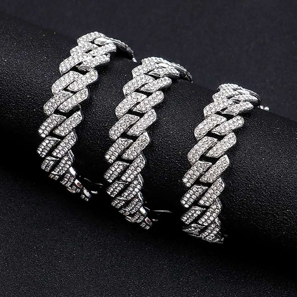 Hip Hop Shiny 13MM k Women Men Sier Color Rhie Iced Out Cuban Chain Punk Jewelry Necklace Gift