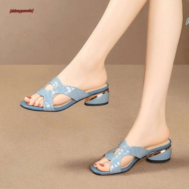Large Size 2022 Thick Middle Heels Fashion All-match Women Outside Wear Sandals and Slippers atos Mujer #ddmypanda