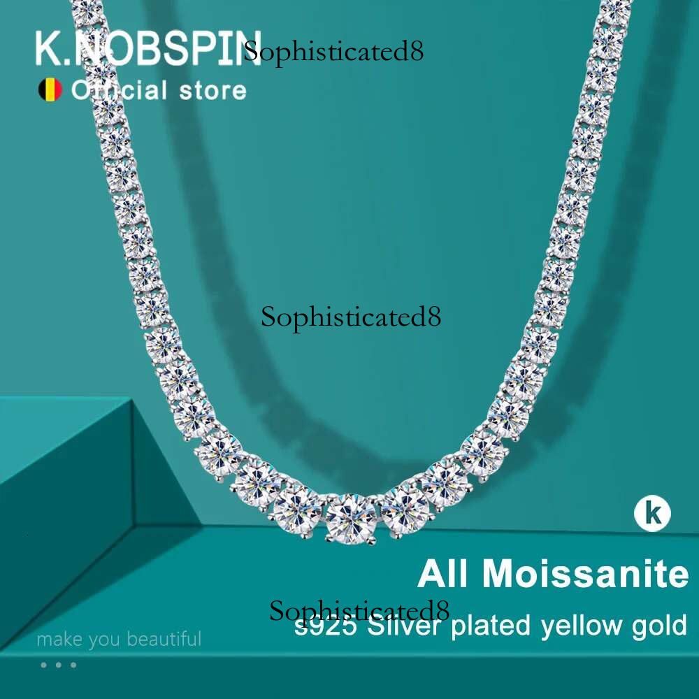 KNOBSPIN D Color Moissanite Tennis Sterg Sliver Plated Gold Necklace for Woman Man Hiphop Party Jewelry