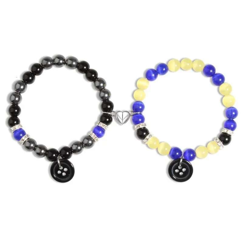2 PCS Spider Charm Beaded For Best Friend Multi Color Cat Eye Heart Bracelet Set Red Blue Beads Fireball Spacer