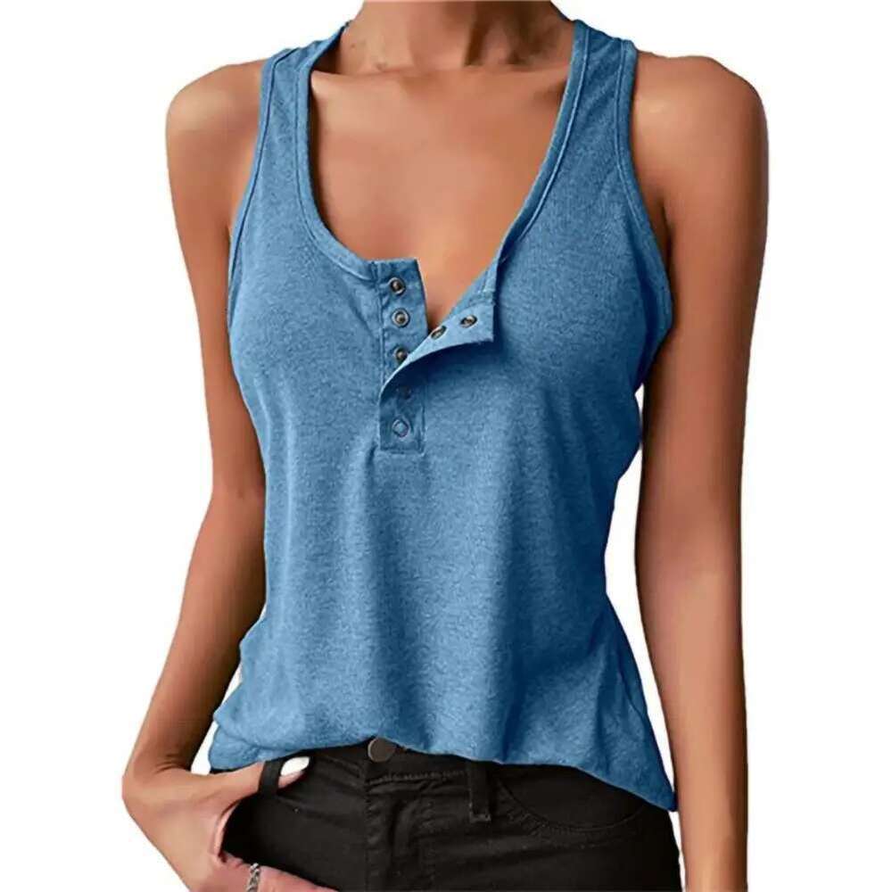Tops U Women's Neck Women Tank Vest Snap Buttons Ribbed Camisole Summer Loose-fitting Stretchy T-shirt For Fiess 2025