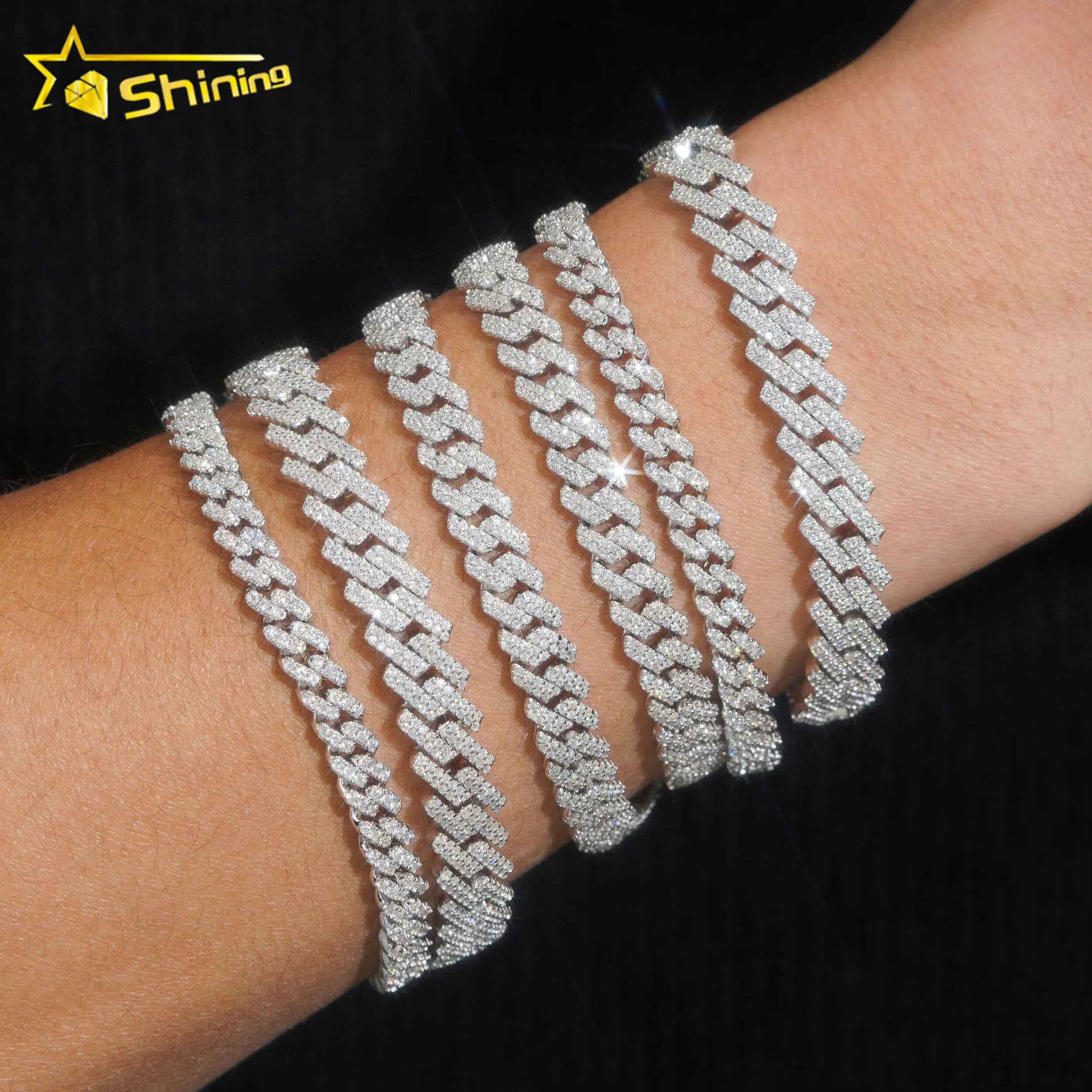 Hot Sale Fine Jewelry Lab Sterg Sier 14k Gold Plated Vvs Moissanite Dia Men Cuban k Bracelet