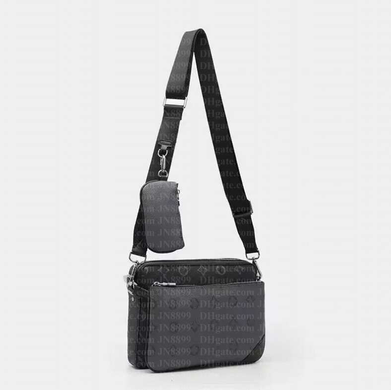 Luxurys Designer bags men 3pcs Trio Leather Black Flowers Messenger Purse Crossbody Bags Shopping Bag Plain Shoulder bag Handbags Wallets purses tote bag backpack