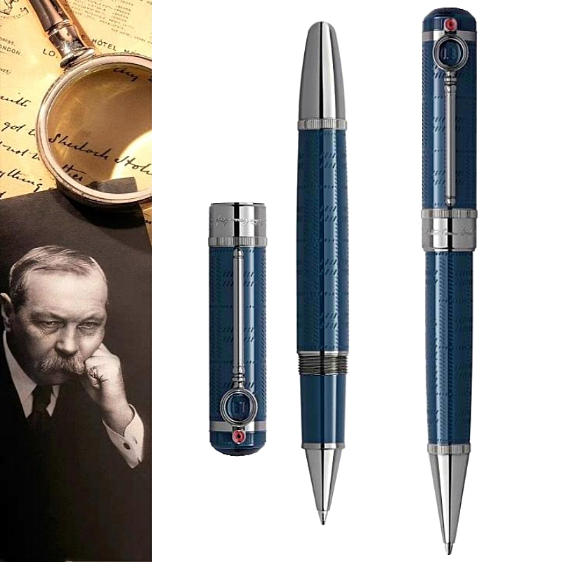 Limited Edition Sir Arthur Conan Doyle Rollerball Pen Blue And Black Metal Ballpoint Pen Detecive Design Office Writing Fountain Pens With Serial Number