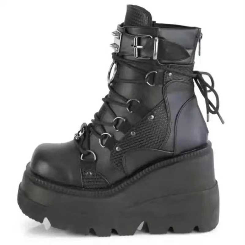 Womens Boots 2022 Autumn Women Ankle Boots Platform Wedges High Heels Short Boots New Fashion Design Zip Cosplay Shoes of Women Z250303