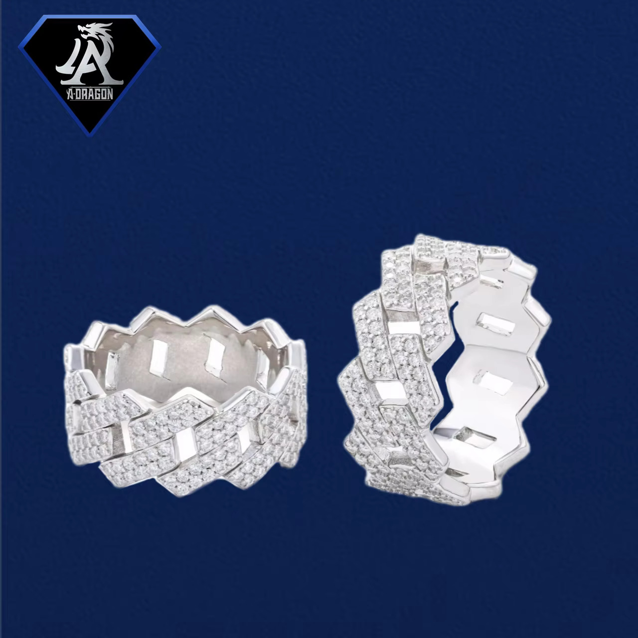 VVS Moissanite Hip Hop Pearl Rectangular Gold Plated Pure Sier Finger Strap Ring Jewelry Men's Boutique