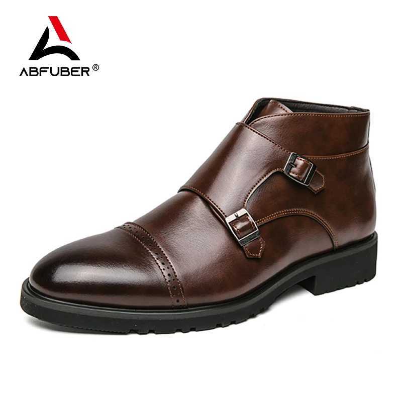 Luxury Leather Men Boots Double Buckle Slip on Pointed Toes Casual Leather Boots Men Comfortable High Top Boots Party Me Shoes Z250303
