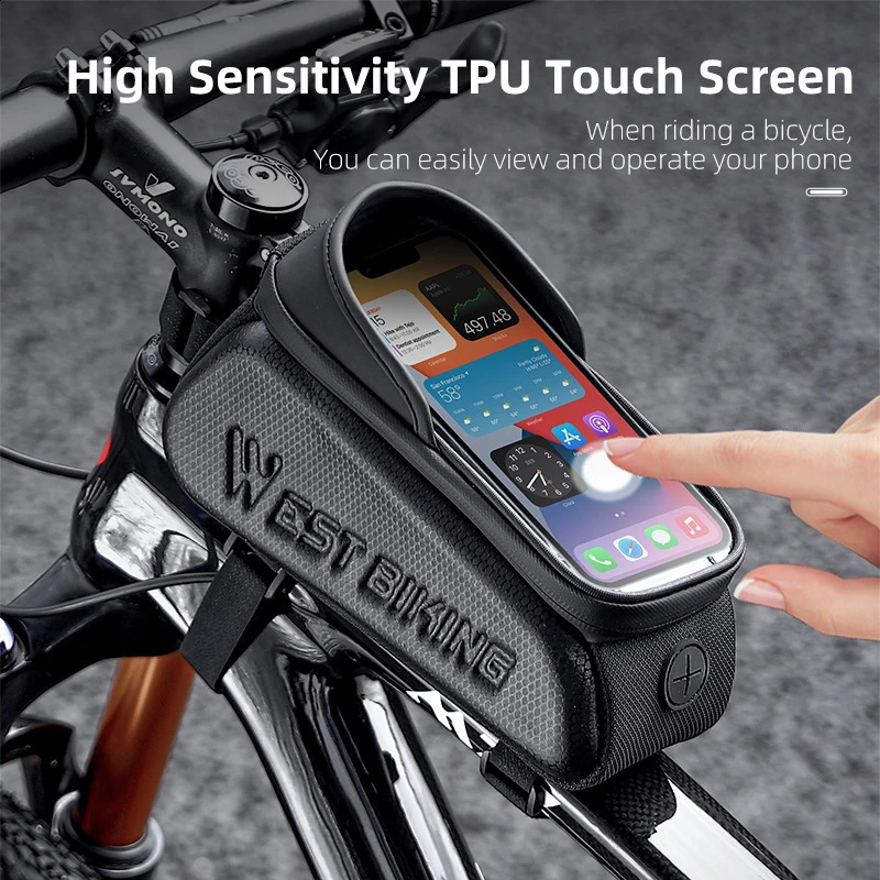 Ship from US WEST BIKING Bicycle Top Tube Bag Touch Screen Phone Waterproof EVA Road Bike Cycling Tool Holder MTB Accessories 250228FBB