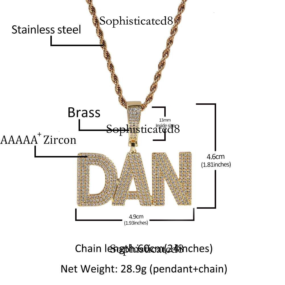UWIN Custom Name Pendant Iced Out 3 Rows Cubic Zirconia Letters Charms Necklace Fashion Customized Jewelry
